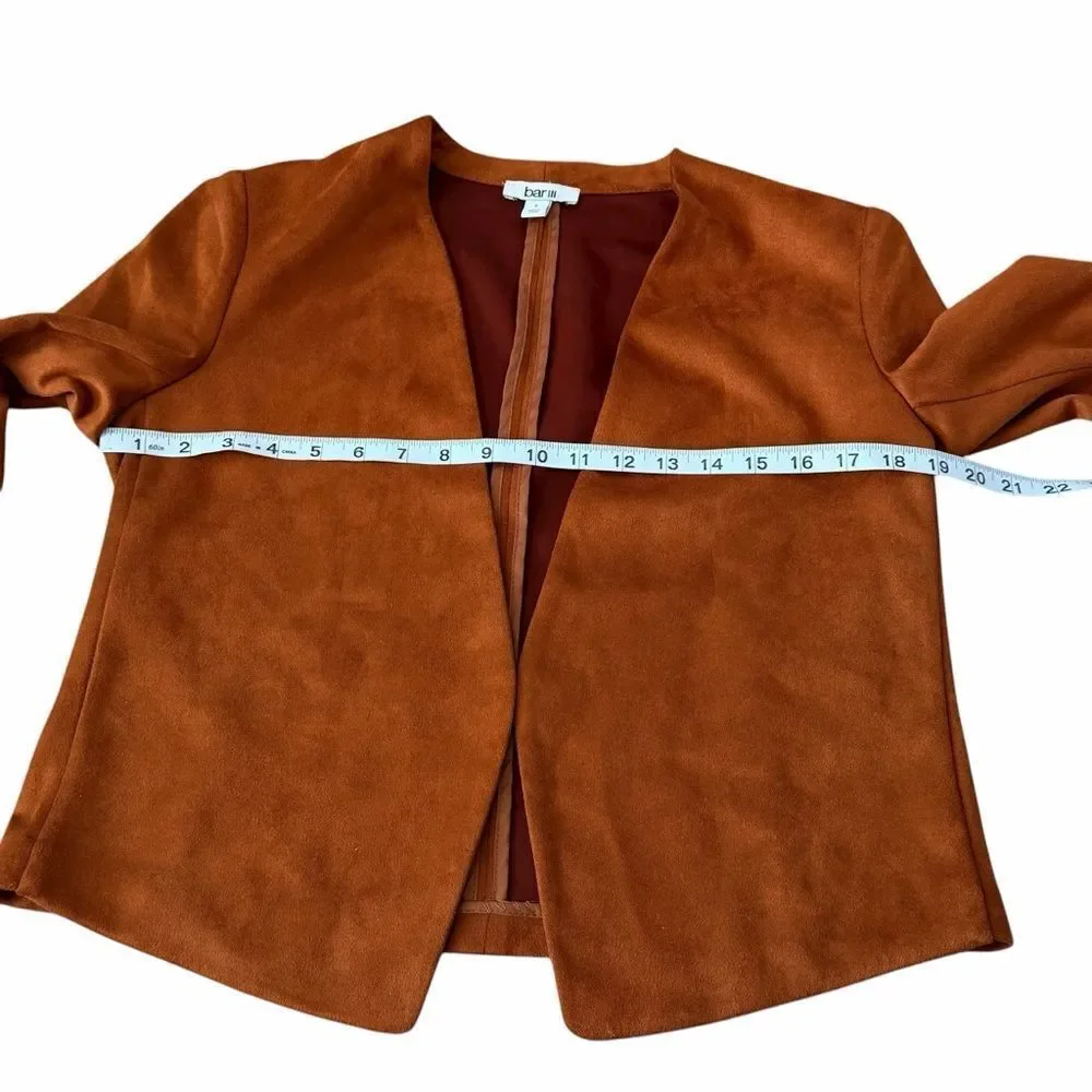 Bar III Faux Suede Open Front Jacket in Dark Clay – Size S (BNWT)